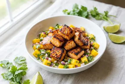 Chili Lime Salmon Bites with Mango Salsa