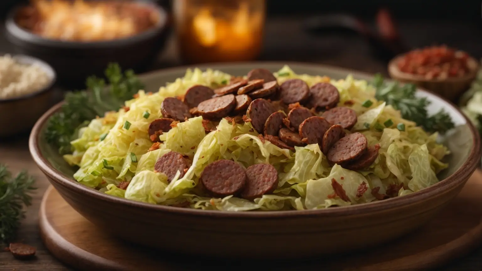 Fried Cabbage with Smoked Beef Sausage