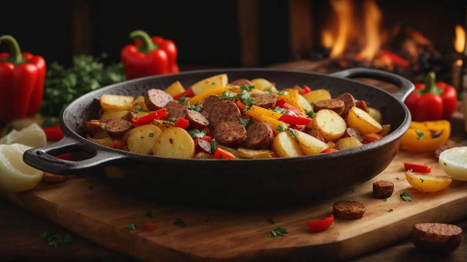 Fried Potatoes and Onions & Peppers with Smoked Sausage