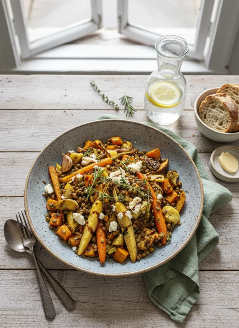Creamy Beef and Shells dish topped with herbs, showcasing a delicious meal.