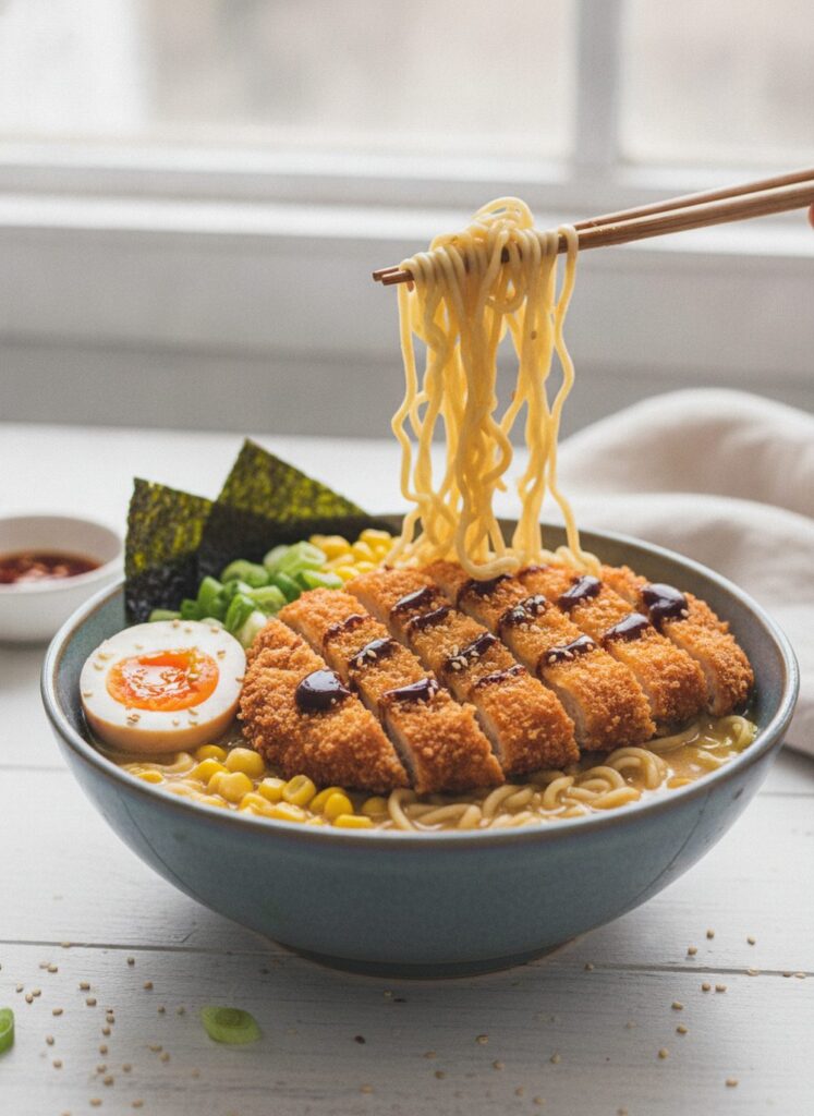 Chicken katsu ramen with crispy panko chicken